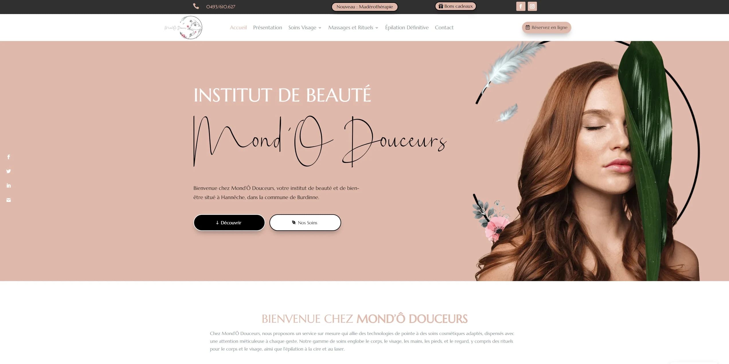 Capture d'écran du nouveau site Mond'Ô Douceurs — page d'accueil avec navigation et hero section